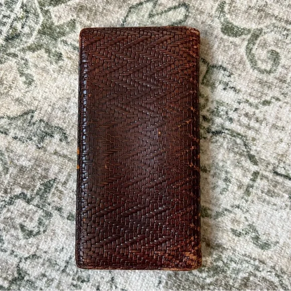Salvatore Ferragamo Long Wallet Brown Herringbone Leather Unisex Made in… - Picture 9 of 15